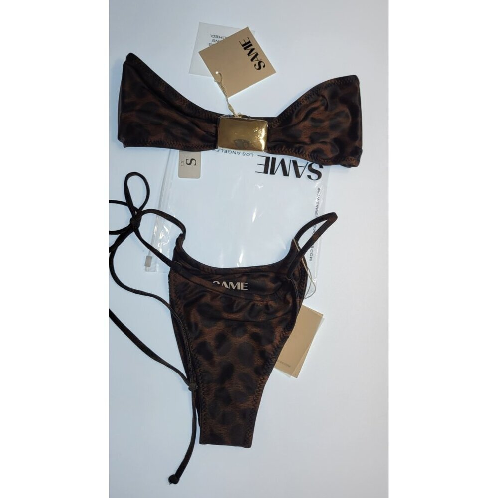 SAME Leopard-Print Brown Bandeau Bikini Set